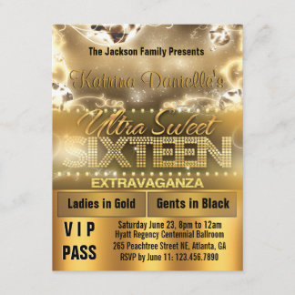 Diamond Glow 16 . Geburtstag VIP Pass Invite [Gold Einladung