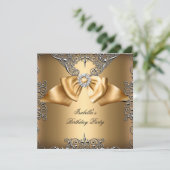 Diamond Gold Beige Bow Silver Elegant Geburtstag Einladung (Stehend Vorderseite)