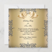 Diamond Gold Cream Bow Silver Elegante Geburtstag Einladung (Rückseite)