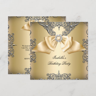Diamond Gold Cream Bow Silver Elegante Geburtstag Einladung
