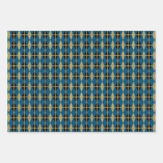 Diamond & Gold Grid Trio Geschenkpapier Set (Vorderseite 3)