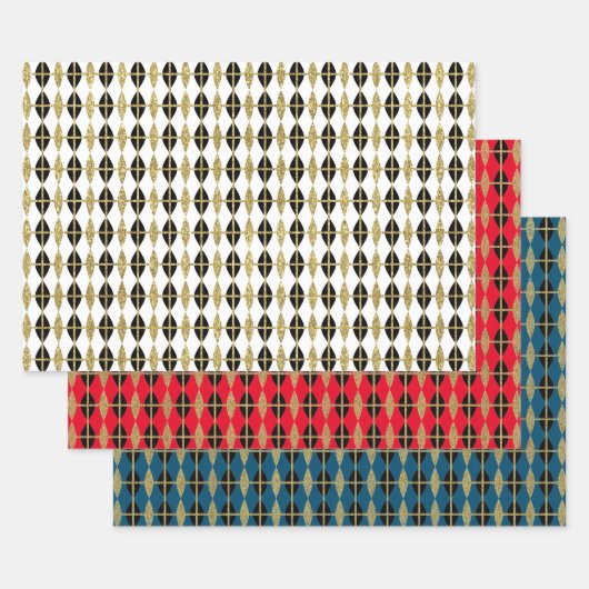 Diamond & Gold Grid Trio Geschenkpapier Set (Set)