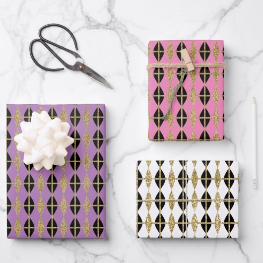 Diamond & Gold Grid Trio V Geschenkpapier Set (Vorderseite)