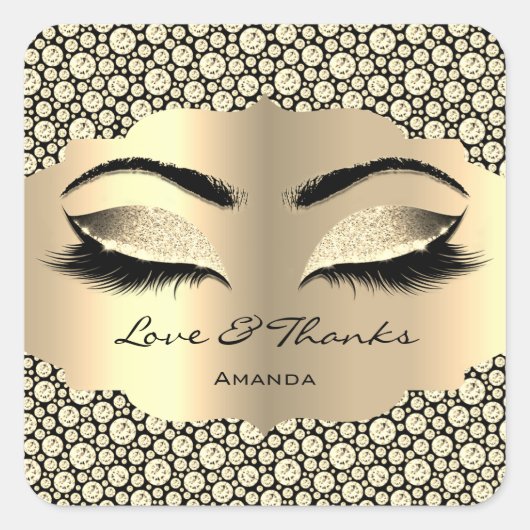 Diamond Gold Lashes Name Cleaner Liebe & Danke Quadratischer Aufkleber (Vorderseite)