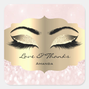 Diamond Gold Lashes Pink Sweet 16. Liebe & Danke Quadratischer Aufkleber