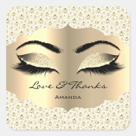 Diamond Gold Lashes White Cleaner Liebe & Danke Quadratischer Aufkleber (Vorderseite)