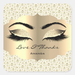 Diamond Gold Lashes White Cleaner Liebe & Danke Quadratischer Aufkleber