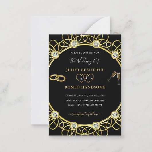 Diamond Gold Luxury Black Wedding Einladung (Vorderseite)