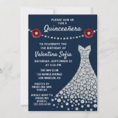 Diamond Gown Navy Blue Chic Modern Quinceañera Einladung (Vorderseite)