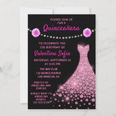 Diamond Gown Pink Rose Modern Quinceañera Einladung (Vorderseite)