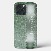 Diamond Green Glitzer Calligraphy Monogram Name Case-Mate iPhone Hülle (Rückseite)