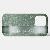 Diamond Green Glitzer Calligraphy Monogram Name Case-Mate iPhone Hülle (Rückseite (Horizontal))