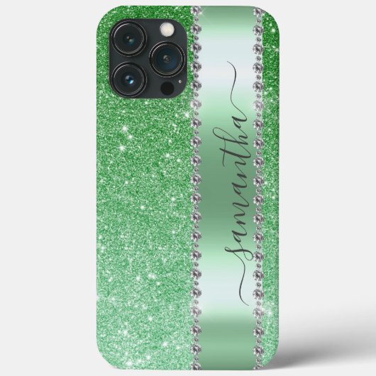 Diamond Green Glitzer Calligraphy Monogram Name Case-Mate iPhone Hülle (Rückseite)