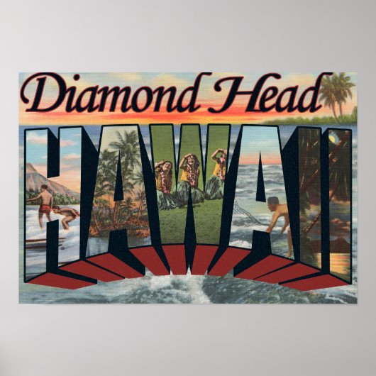 Diamond Head, Hawaii - Große Buchstabenszenen Poster (Vorne)