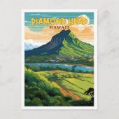 Diamond Head Hawaii Vintage-Illustration Postkarte (Vorderseite)