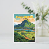 Diamond Head Hawaii Vintage-Illustration Postkarte (Stehend Vorderseite)