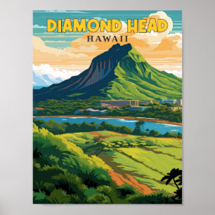 Diamond Head Hawaii Vintage-Reiseillustration Poster