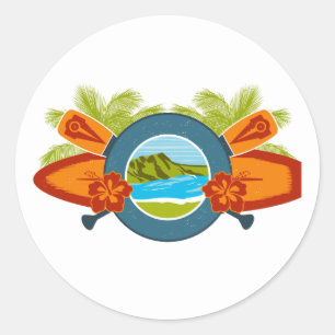 Diamond Head Hawaiian Surf Emblem Runder Aufkleber