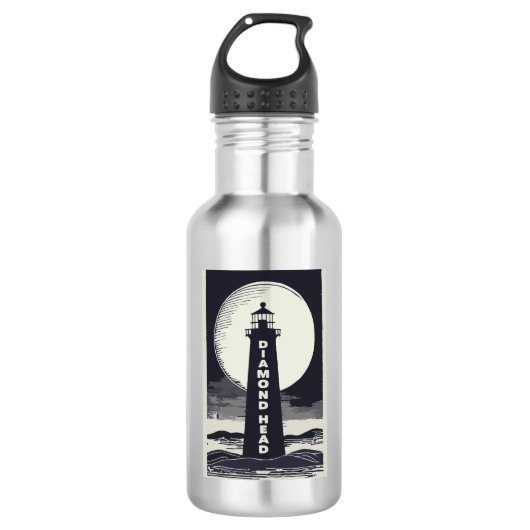 Diamond Head Lighthouse Hawaii Moon Edelstahlflasche (Vorderseite)