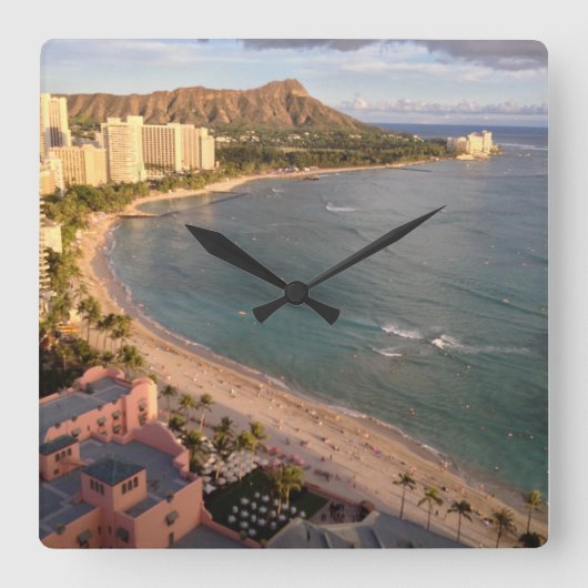 Diamond Head, Waikiki Beach, Hawaii Quadratische Wanduhr (Vorderseite)