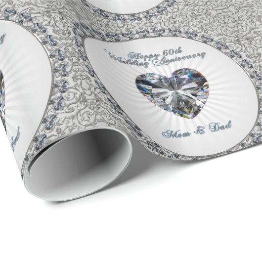 Diamond Heart 60-jähriges Wrapping Paper Geschenkpapier (Rolleneckpunkt)