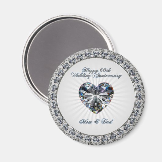 Diamond Heart 60. Wedding Anniversary Magnet (Vorderseite/Rückseite)