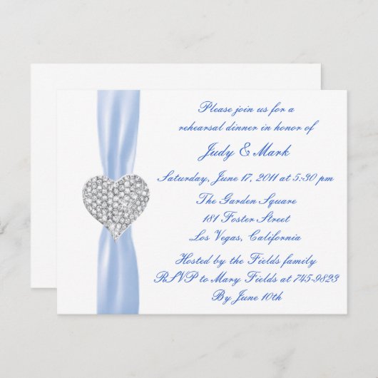 Diamond Heart Blue Probe Dinner Einladung (Vorne/Hinten)