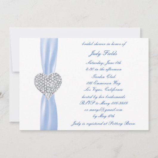 Diamond Heart Blue Wedding Brautparty Einladung (Vorderseite)
