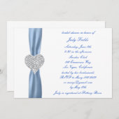 Diamond Heart Blue Wedding Brautparty Einladung (Vorne/Hinten)