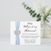 Diamond Heart Blue Wedding Bridesmaid Card Einladung (Stehend Vorderseite)