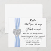 Diamond Heart Blue Wedding Bridesmaid Card Einladung (Vorne/Hinten)
