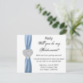 Diamond Heart Blue Wedding Bridesmaid Card Einladung (Stehend Vorderseite)
