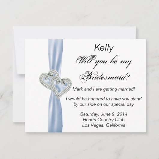 Diamond Heart Blue Wedding Bridesmaid Card Einladung (Vorderseite)