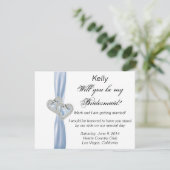 Diamond Heart Blue Wedding Bridesmaid Card Einladung (Stehend Vorderseite)