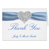 Diamond Heart Blue Wedding Danke Card (Vorderseite (Horizontal))