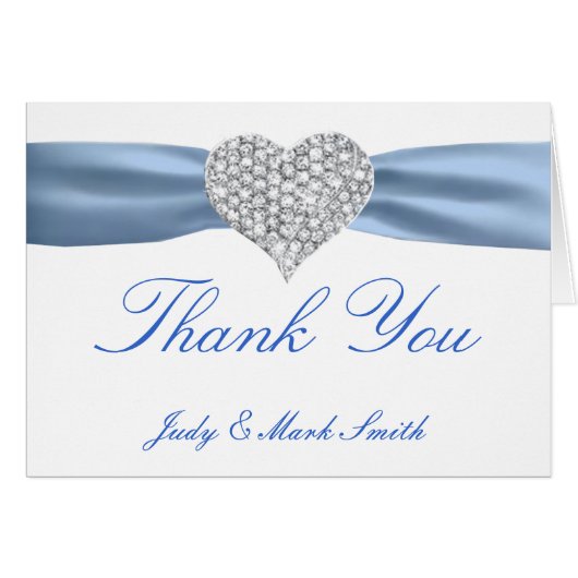 Diamond Heart Blue Wedding Danke Card (Vorderseite (Horizontal))