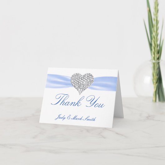 Diamond Heart Blue Wedding Danke Card (Vorderseite)