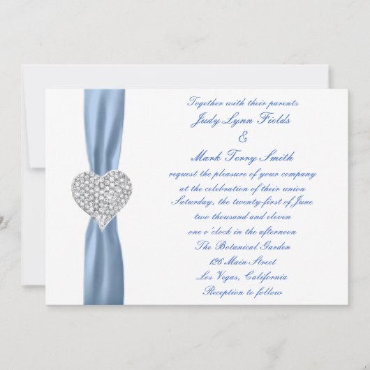 Diamond Heart Blue Wedding Einladung (Vorderseite)