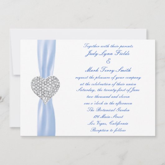 Diamond Heart Blue Wedding Einladung (Vorderseite)