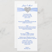 Diamond Heart Blue Wedding Menu Card Menükarte (Vorne/Hinten)