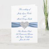 Diamond Heart Blue Wedding Program Card Programm (Vorderseite)