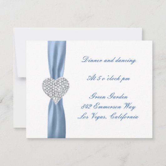 Diamond Heart Blue Wedding Reception Card Einladung (Vorderseite)