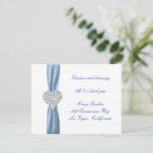 Diamond Heart Blue Wedding Reception Card Einladung (Stehend Vorderseite)