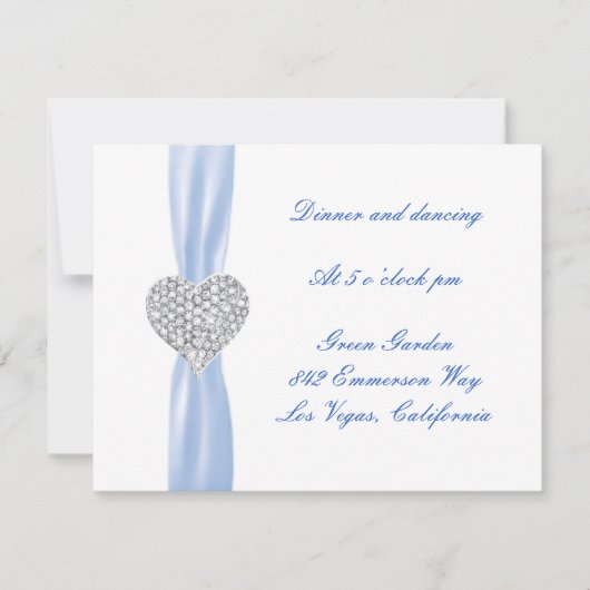 Diamond Heart Blue Wedding Reception Card Einladung (Vorderseite)