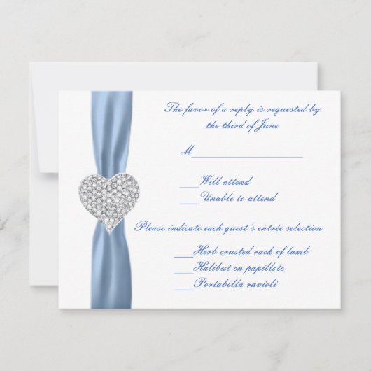 Diamond Heart Blue Wedding Response Card RSVP Karte (Vorderseite)