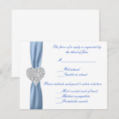 Diamond Heart Blue Wedding Response Card RSVP Karte (Vorne/Hinten)
