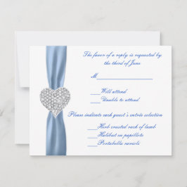 Diamond Heart Blue Wedding Response Card RSVP Karte