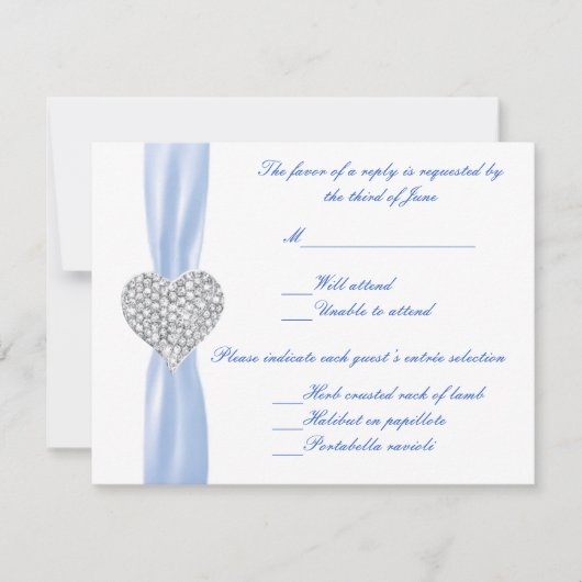 Diamond Heart Blue Wedding Response Card RSVP Karte (Vorderseite)