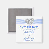 Diamond Heart Blue Wedding Save the Date Magnet (Vorderseite/Rückseite)