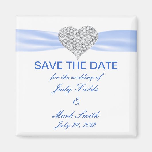 Diamond Heart Blue Wedding Save the Date Magnet (Vorne)